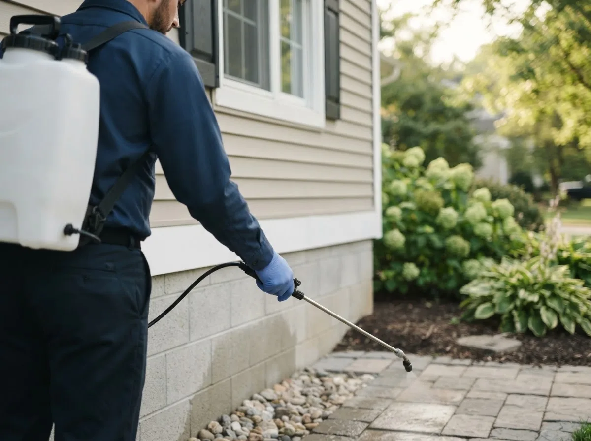 Pest control technician inspecting a home in Victor, WV